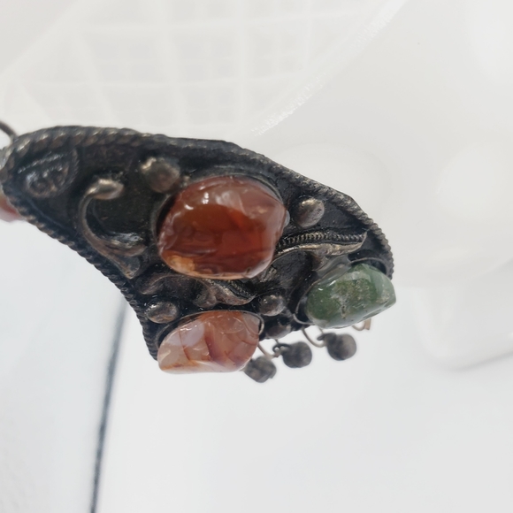 Artisan natural stones hand cut silver earrings butterfly wings vintage stunning - Picture 8 of 10